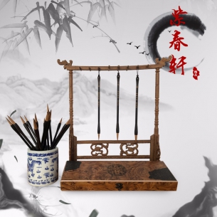 紫春轩纯狼毫檀木毛笔仿虎皮礼盒3支装